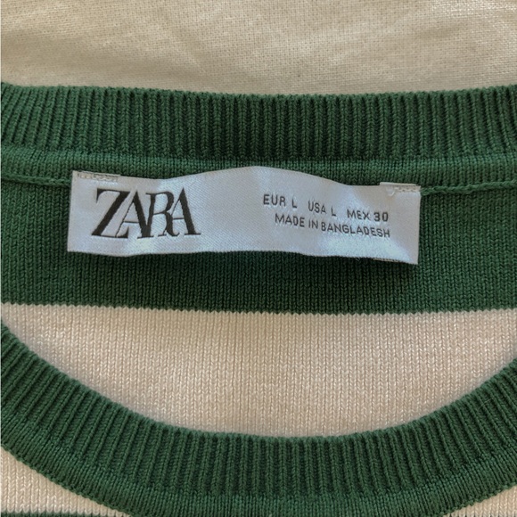 *SOLD* ZARA GREEN & WHITE CROPPED SWEATER - Picture 4 of 5
